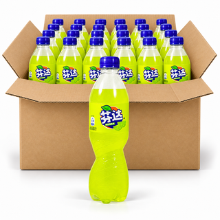 Fanta Lime 500ml China soda bottles in an open case on a white background